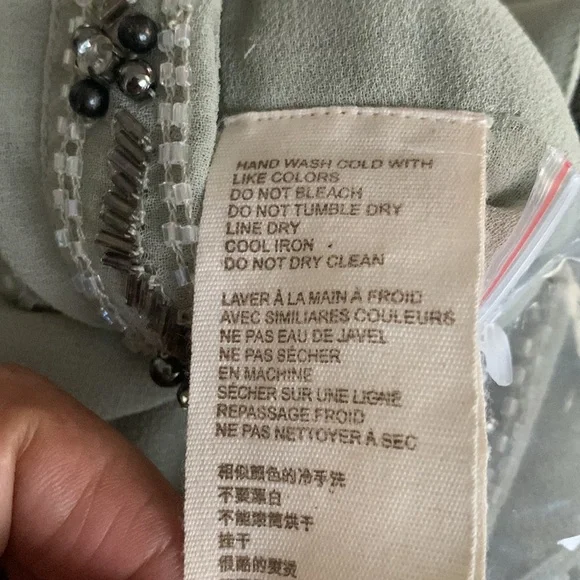 Anthropology let me be sheer beaded sage green side slits tunic small new - Picture 13 of 15